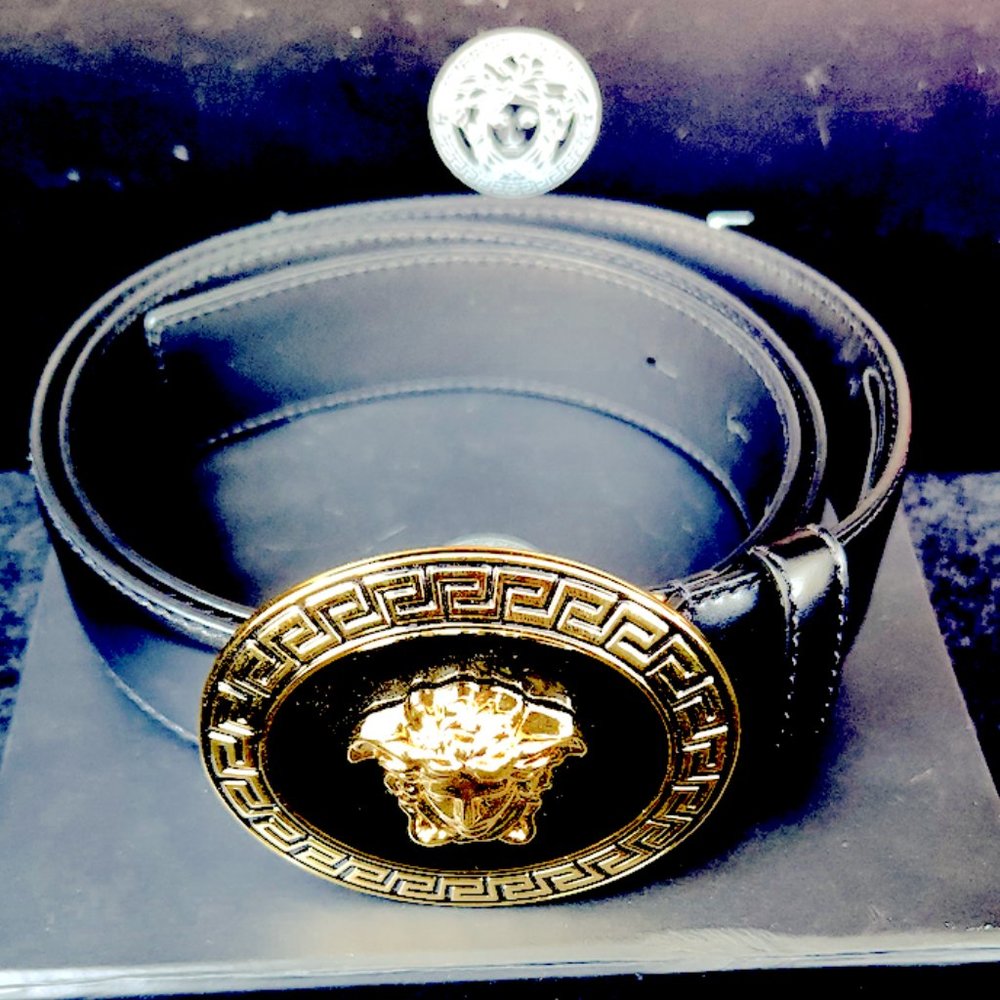 Versace Belt Leather MADE IN ITALY Men's Black DCU4949 DVTP1 Size 95/38